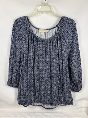 MICHAEL KORS WOMENS TOP, NAVY & WHITE SIZE L